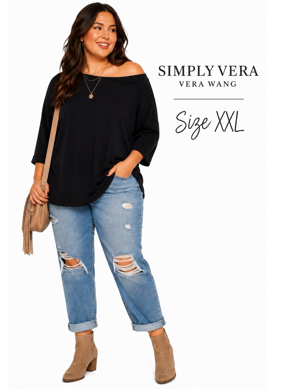 Simply Vera Wang Black Off The Shoulder Sweatshirt Size XL